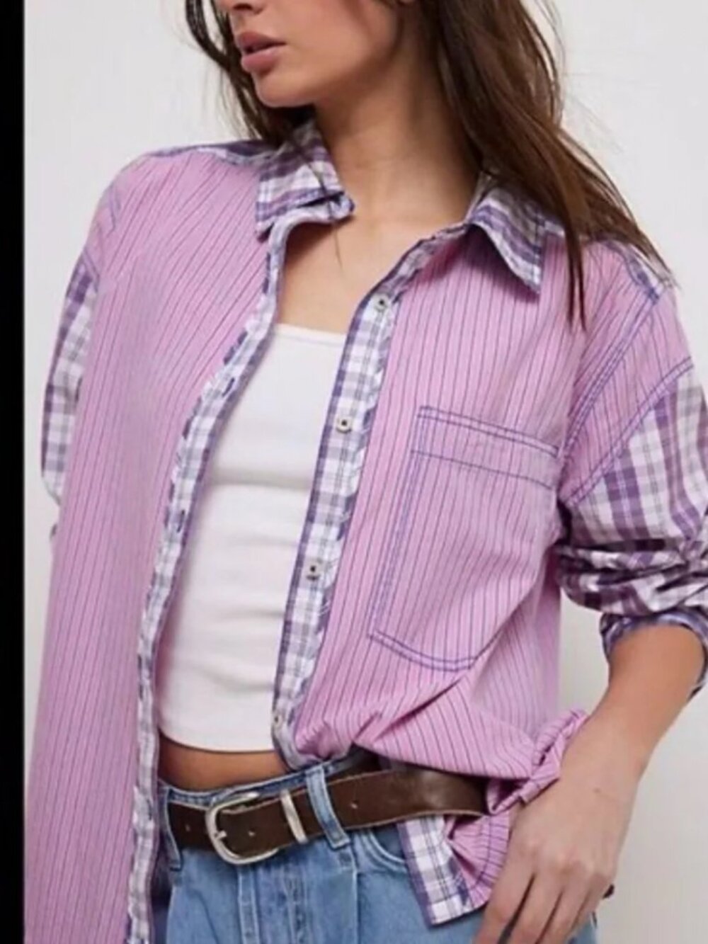 EUC Free People We The Free Montauk Gingham Button-Up Shirt Oversized